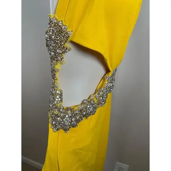 Rachel Gilbert Kylo Embellished Cutout Asymmetrical Yellow Maxi Dress Size 2 - Picture 6 of 9